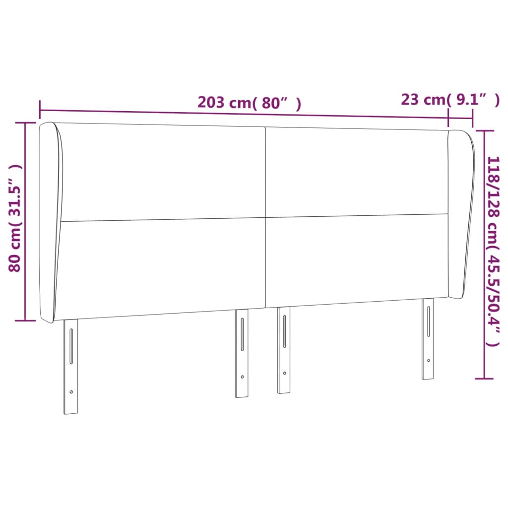 vidaXL Kopfteil mit Ohren Hellgrau 203x23x118/128 cm Stoff