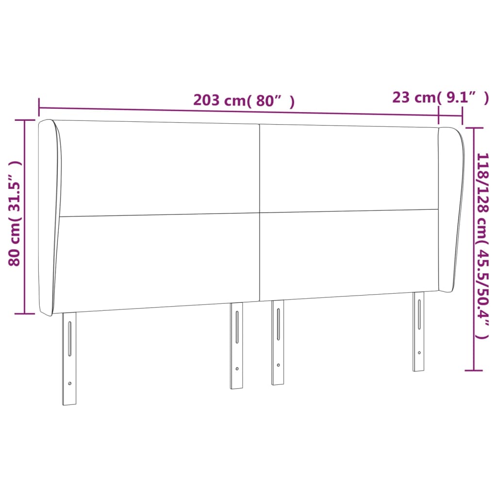 Kopfteil mit Ohren Hellgrau 203x23x118/128 cm Samt