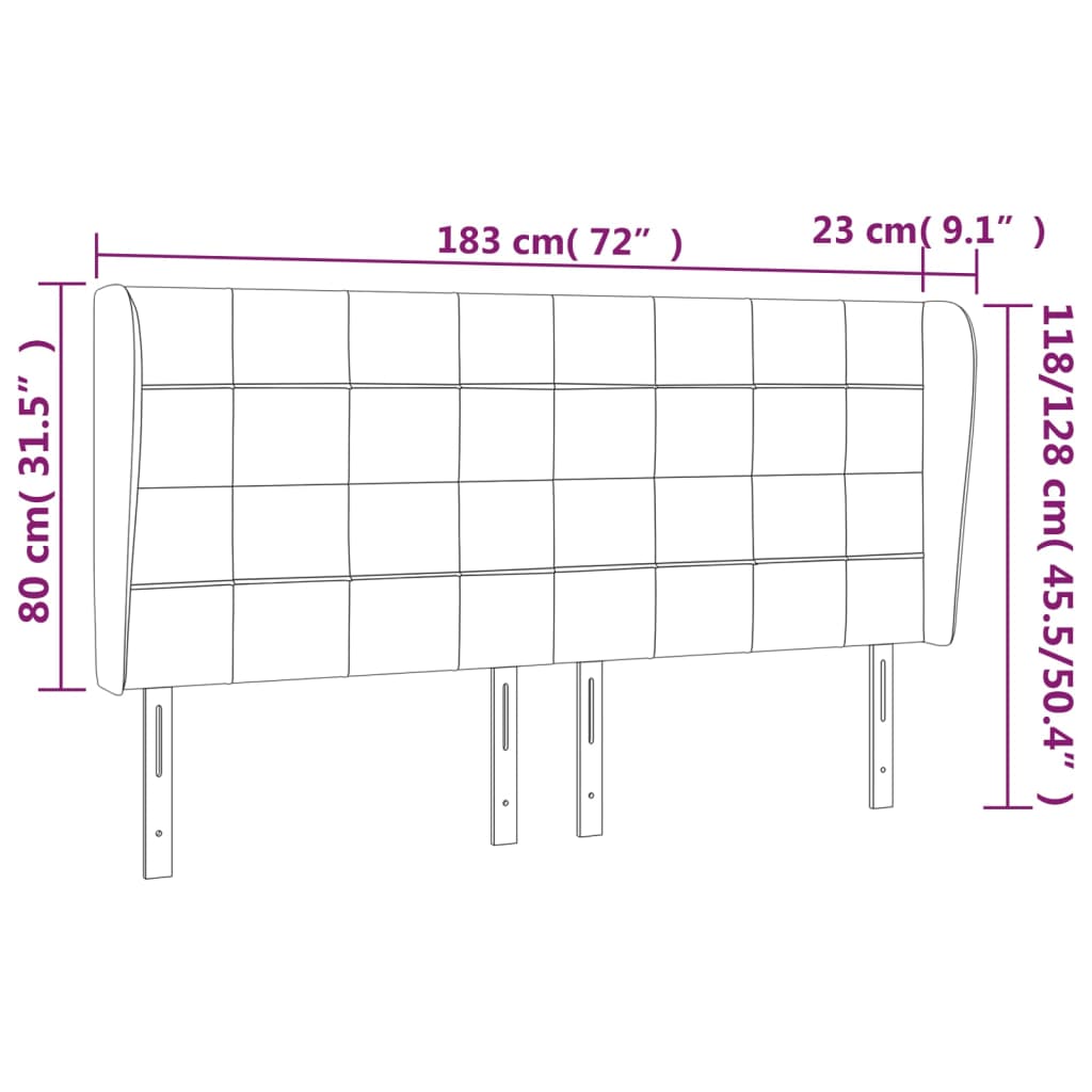 vidaXL Kopfteil mit Ohren Hellgrau 183x23x118/128 cm Stoff