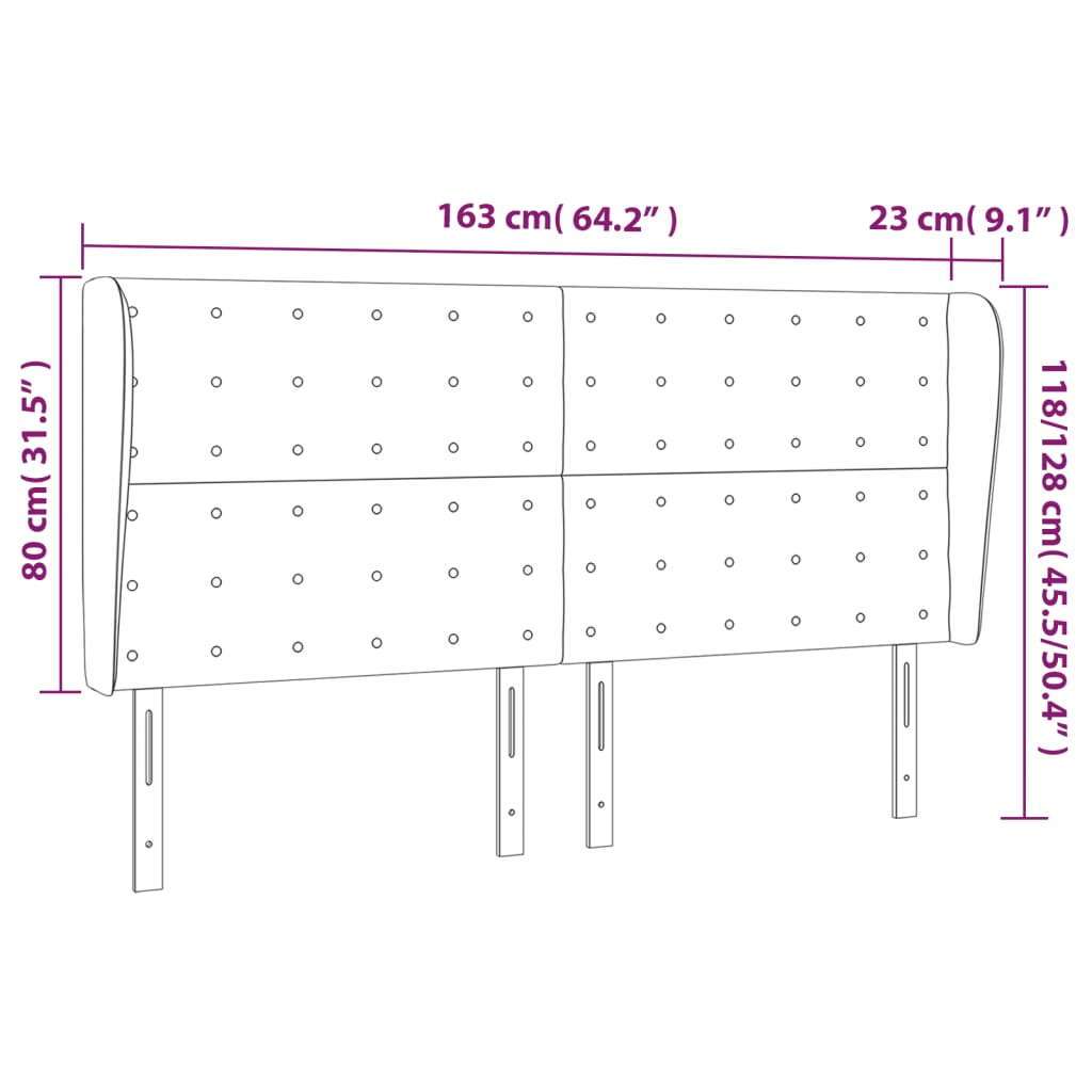 vidaXL Kopfteil mit Ohren Grau 163x23x118/128 cm Kunstleder
