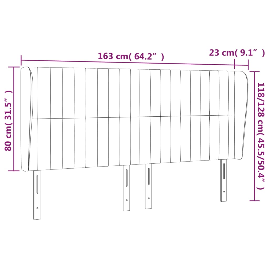 vidaXL Kopfteil mit Ohren Hellgrau 163x23x118/128 cm Stoff