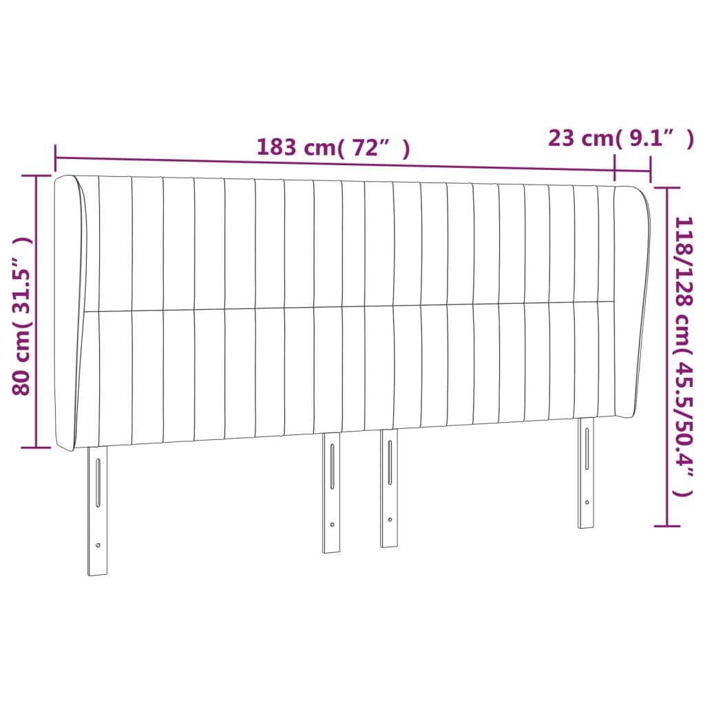 vidaXL Kopfteil mit Ohren Hellgrau 183x23x118/128 cm Stoff