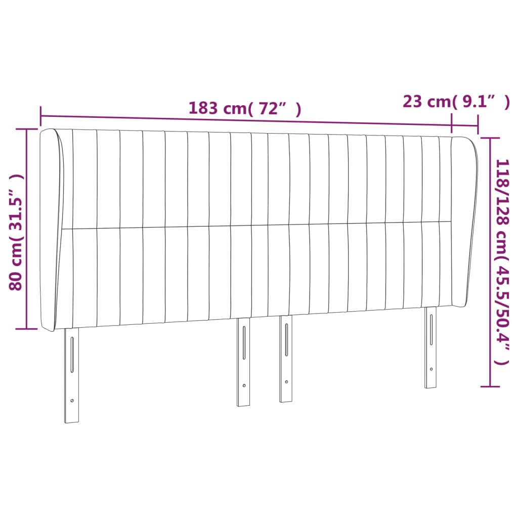 vidaXL Kopfteil mit Ohren Dunkelgrau 183x23x118/128 cm Stoff