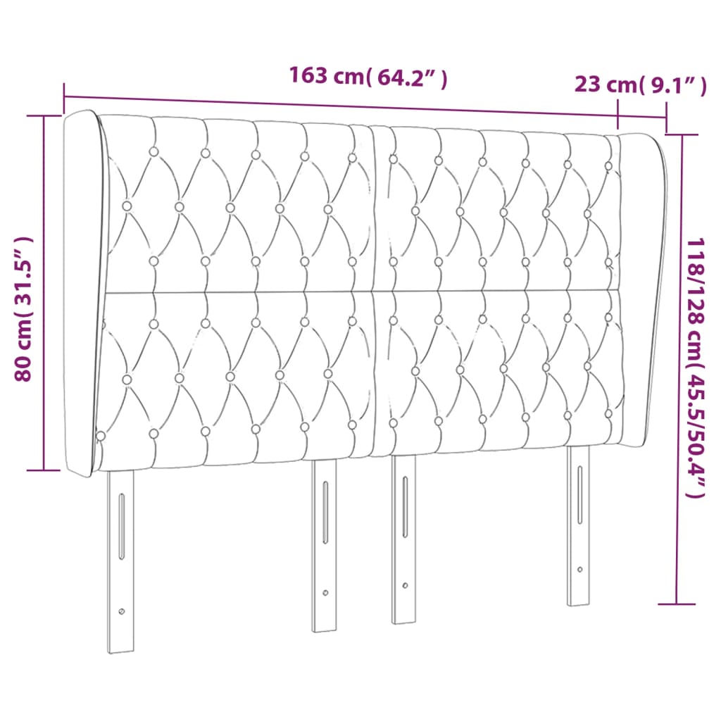 vidaXL Kopfteil mit Ohren Hellgrau 163x23x118/128 cm Samt