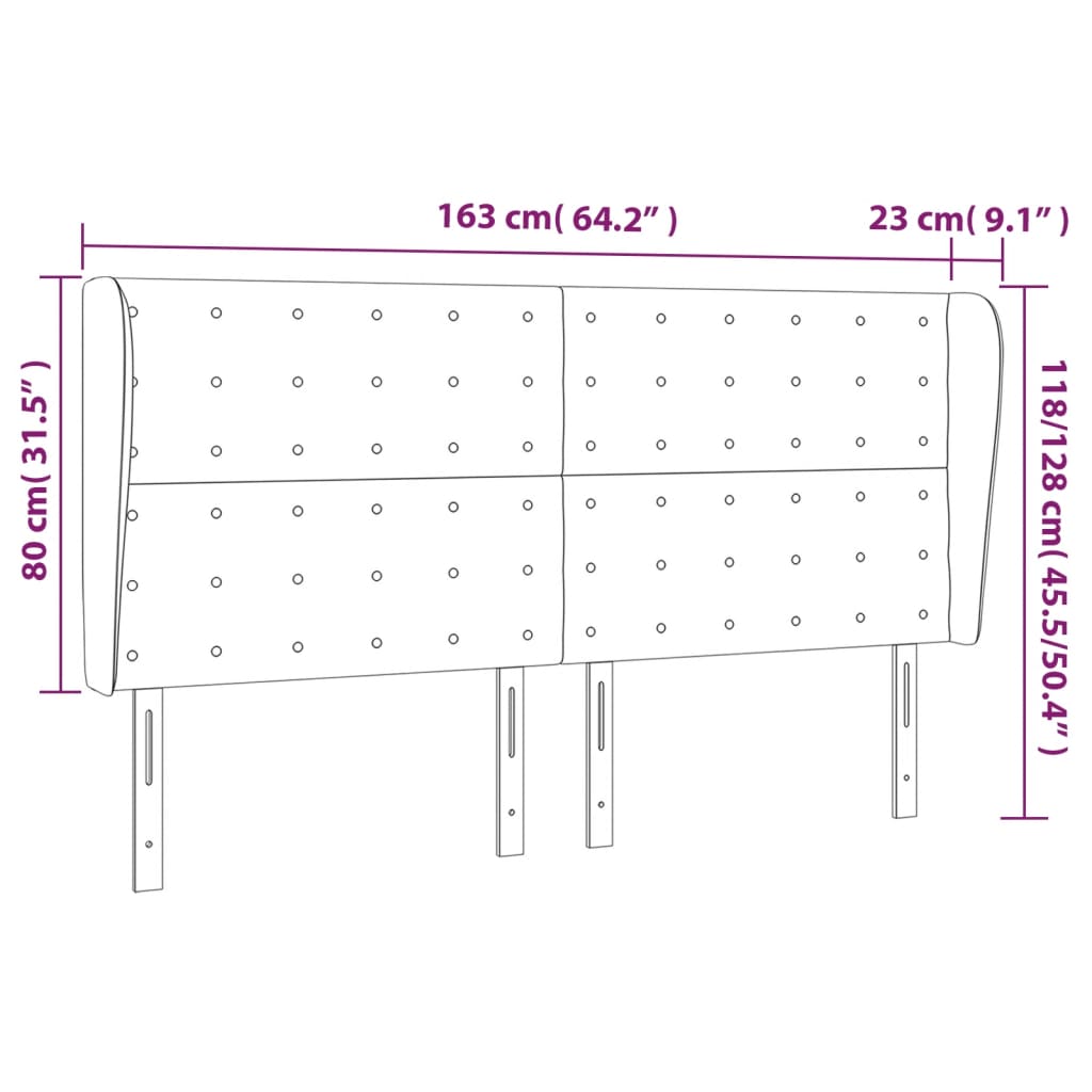 vidaXL Kopfteil mit Ohren Creme 163x23x118/128 cm Stoff