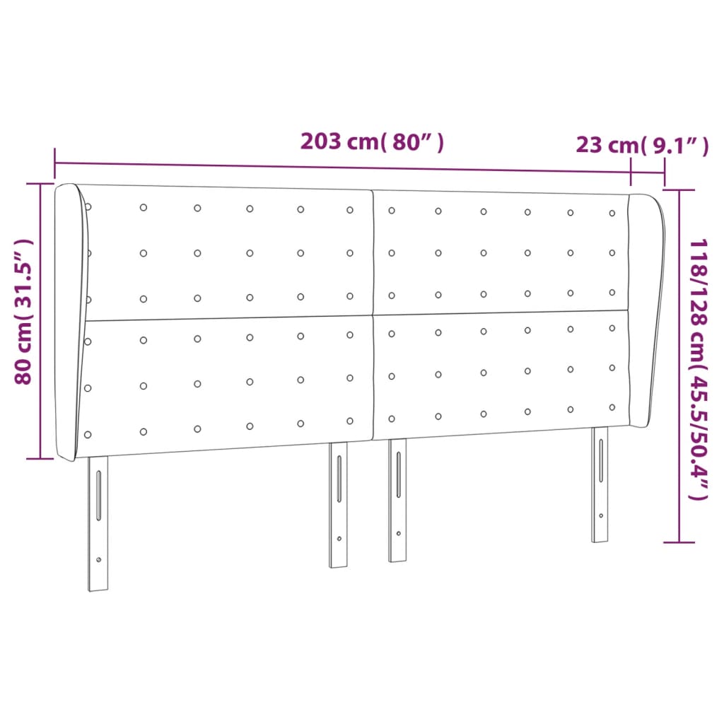 vidaXL Kopfteil mit Ohren Hellgrau 203x23x118/128 cm Stoff