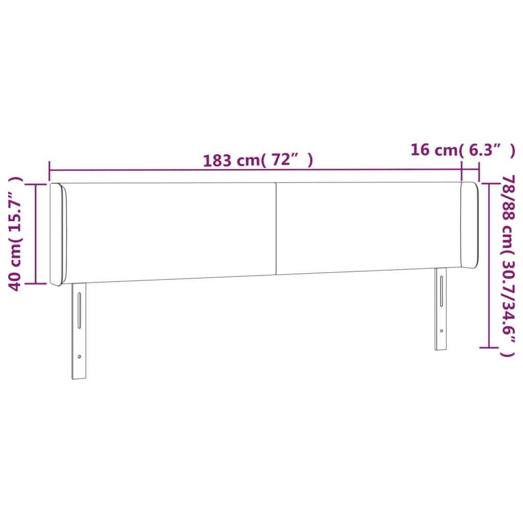 vidaXL Kopfteil mit Ohren Schwarz 183x16x78/88 cm Stoff