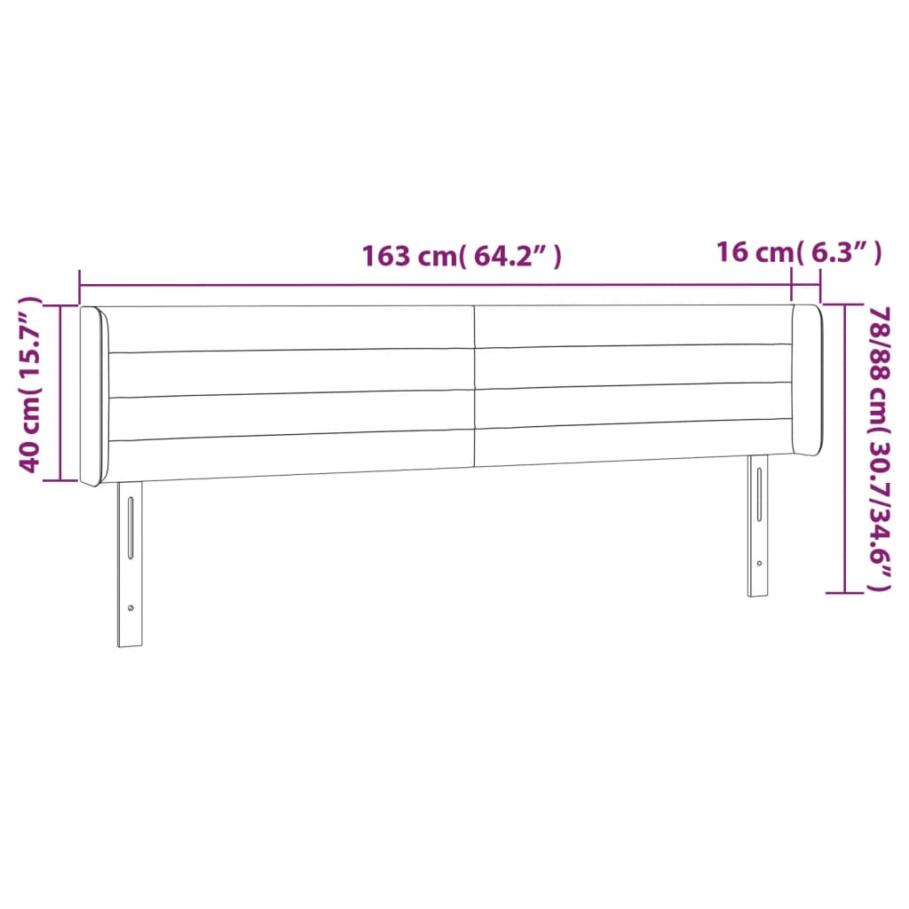 vidaXL Kopfteil mit Ohren Schwarz 163x16x78/88 cm Samt