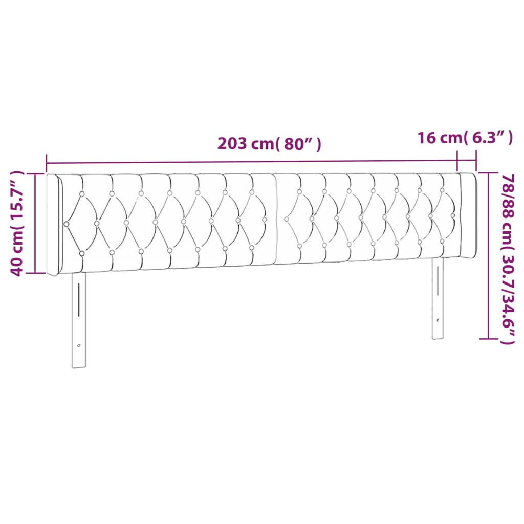 vidaXL Kopfteil mit Ohren Hellgrau 203x16x78/88 cm Samt