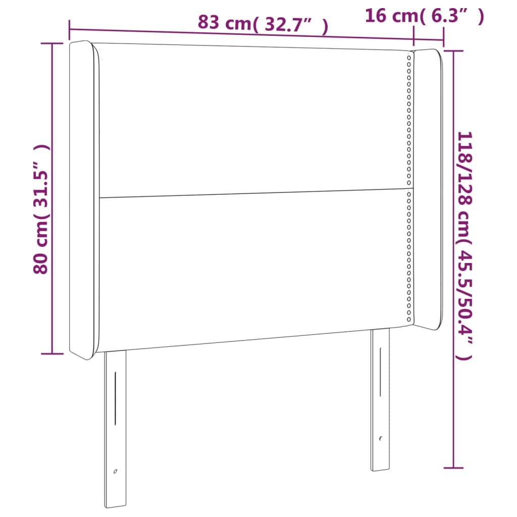 vidaXL Kopfteil mit Ohren Schwarz 83x16x118/128 cm Samt