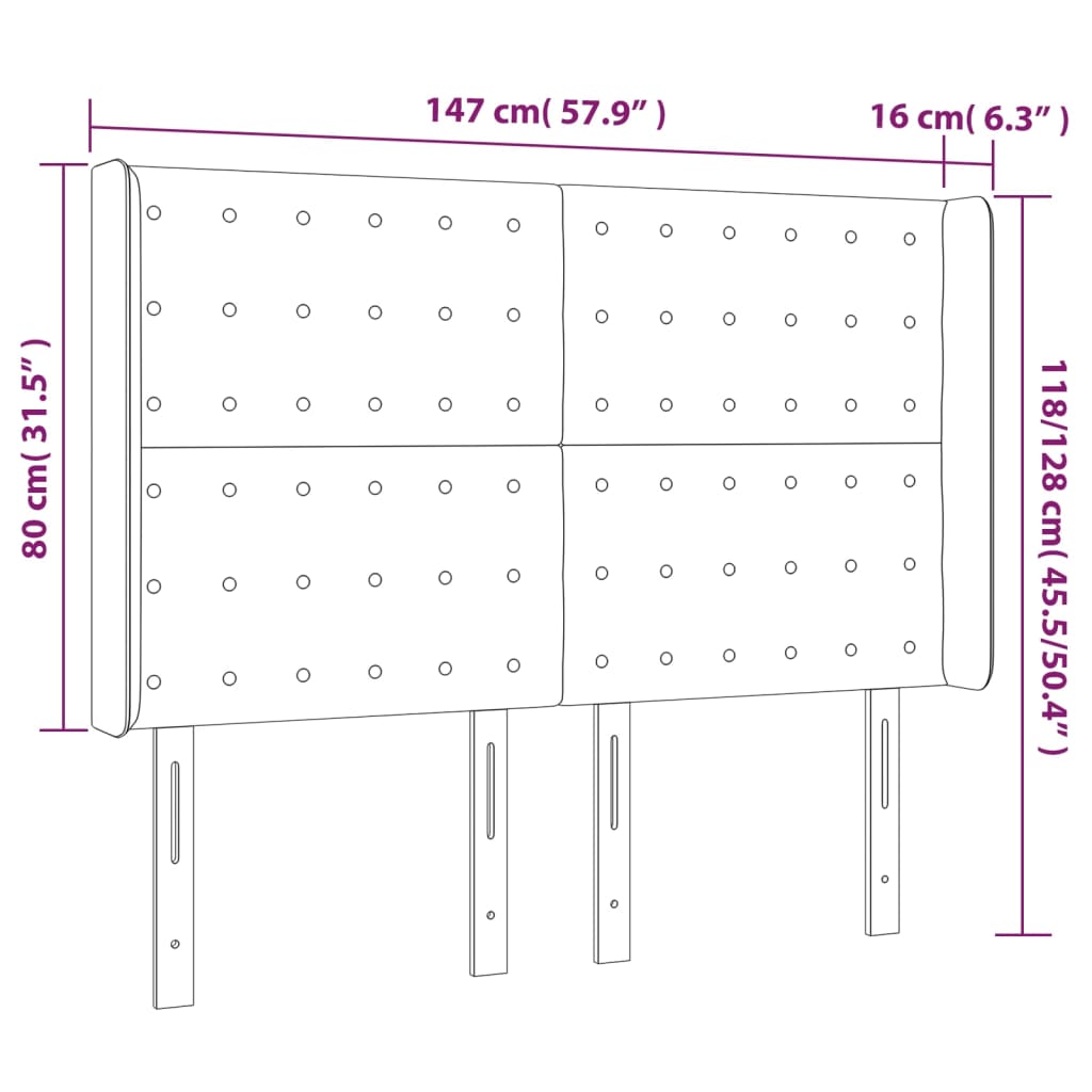 vidaXL Kopfteil mit Ohren Grau 147x16x118/128 cm Kunstleder