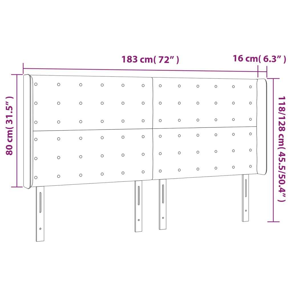 vidaXL Kopfteil mit Ohren Weiß 183x16x118/128 cm Kunstleder