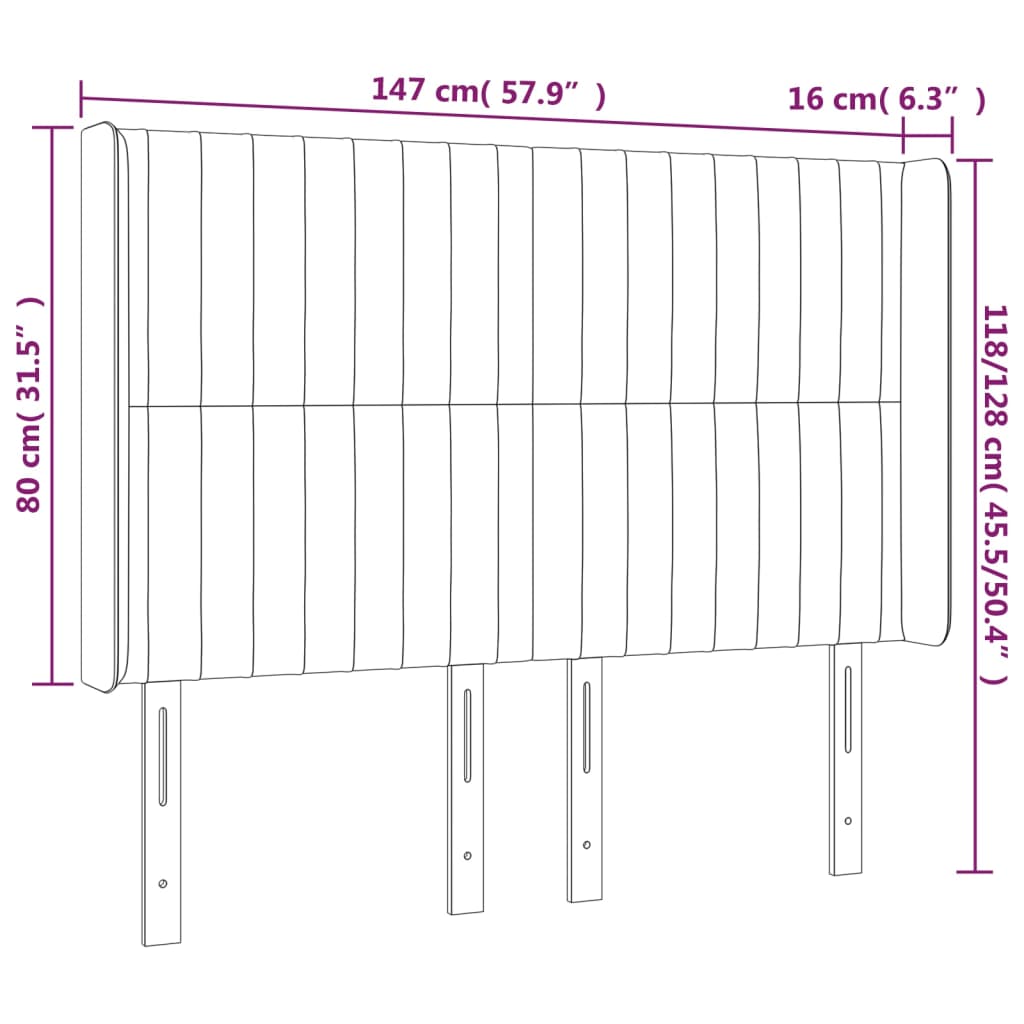 vidaXL Kopfteil mit Ohren Dunkelgrau 147x16x118/128 cm Stoff
