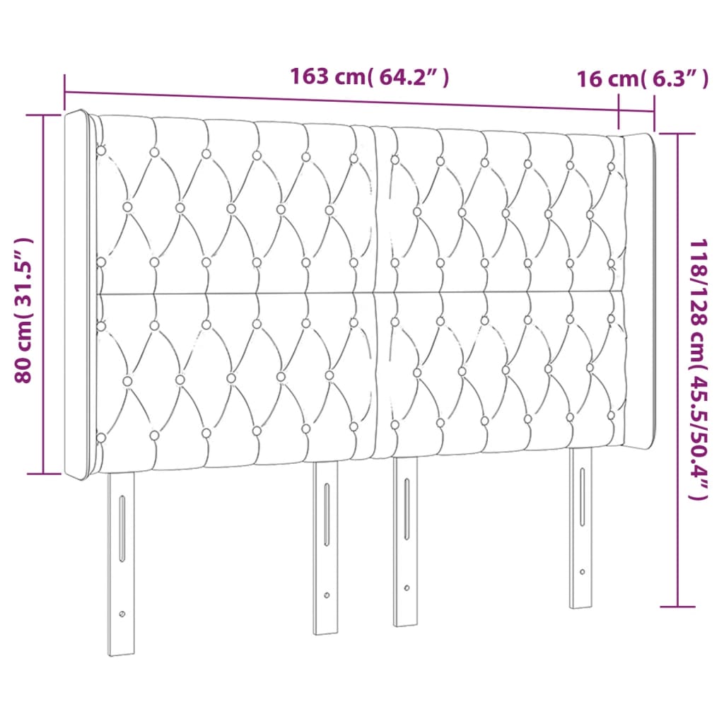 vidaXL Kopfteil mit Ohren Hellgrau 163x16x118/128 cm Samt