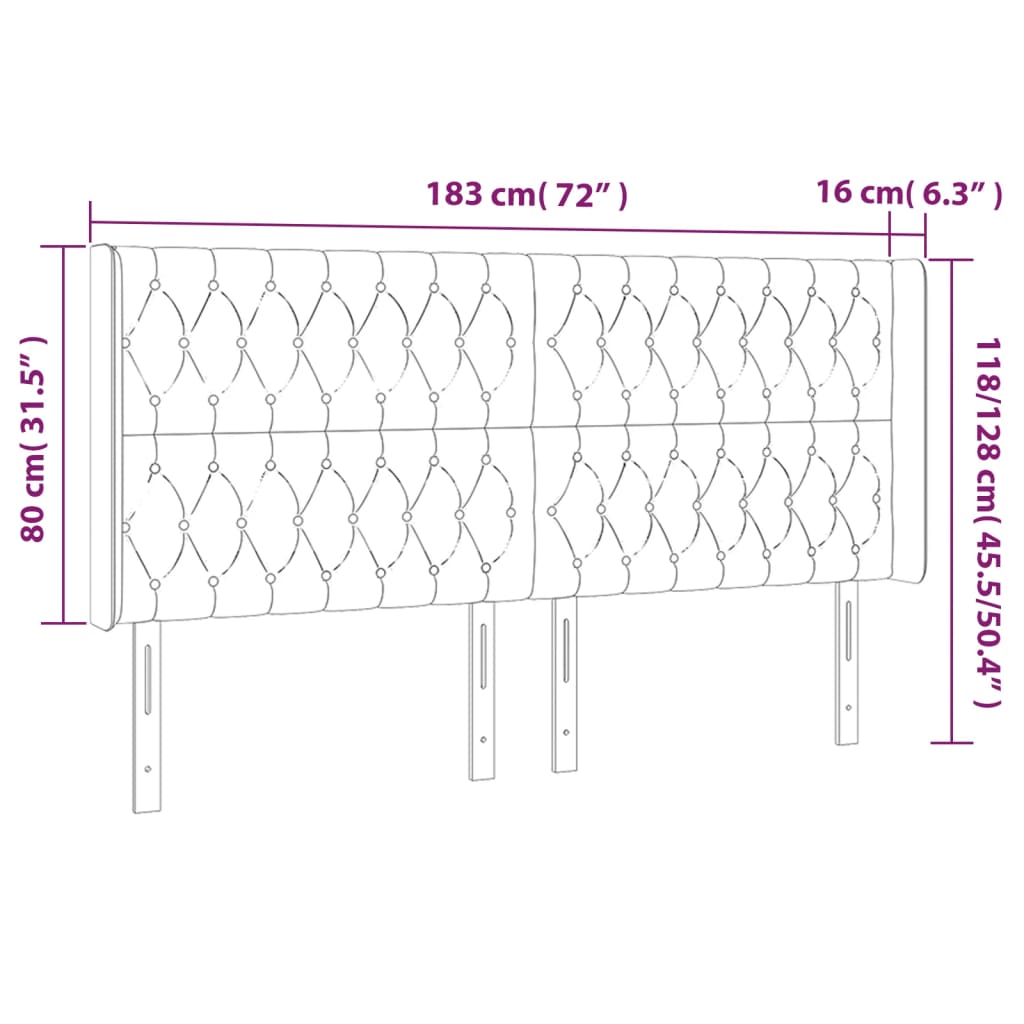 vidaXL Kopfteil mit Ohren Hellgrau 183x16x118/128 cm Samt