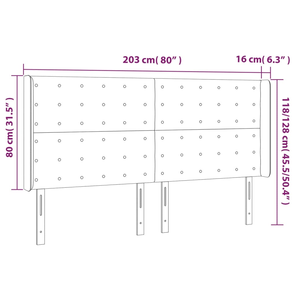vidaXL Kopfteil mit Ohren Schwarz 203x16x118/128 cm Samt