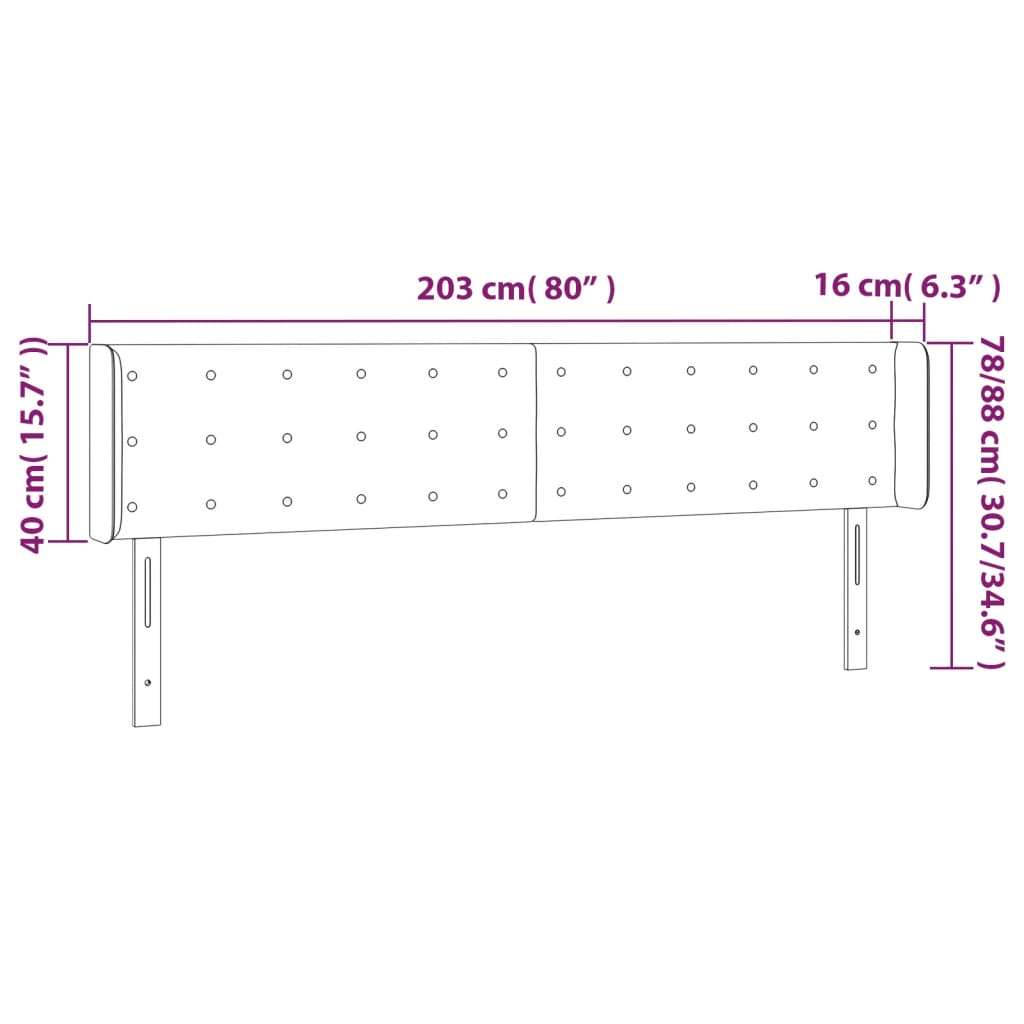 vidaXL LED Kopfteil Creme 203x16x78/88 cm Stoff