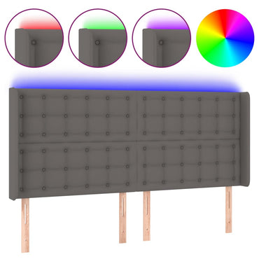 vidaXL LED Kopfteil Grau 163x16x118/128 cm Kunstleder