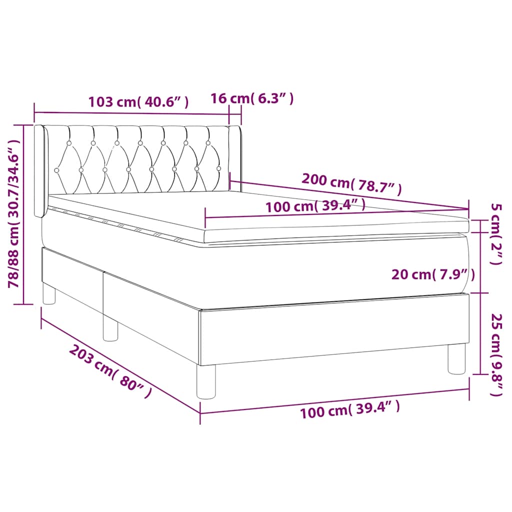 Boxspringbett mit Matratze Dunkelblau 100x200 cm Samt
