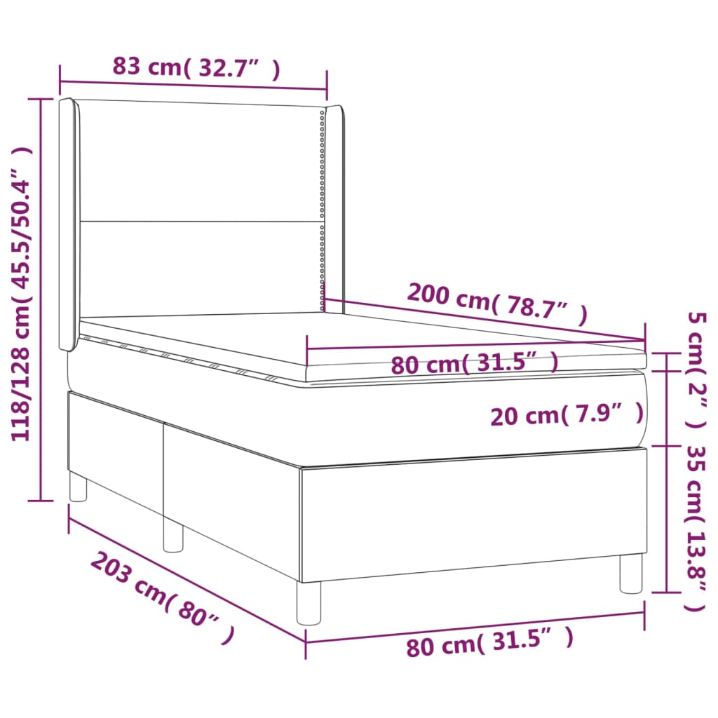 vidaXL Boxspringbett mit Matratze Blau 80x200 cm Stoff