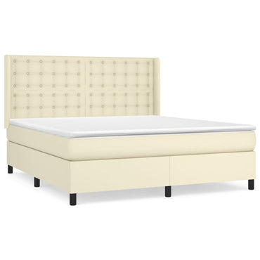 vidaXL Boxspringbett mit Matratze Creme 160x200 cm Kunstleder