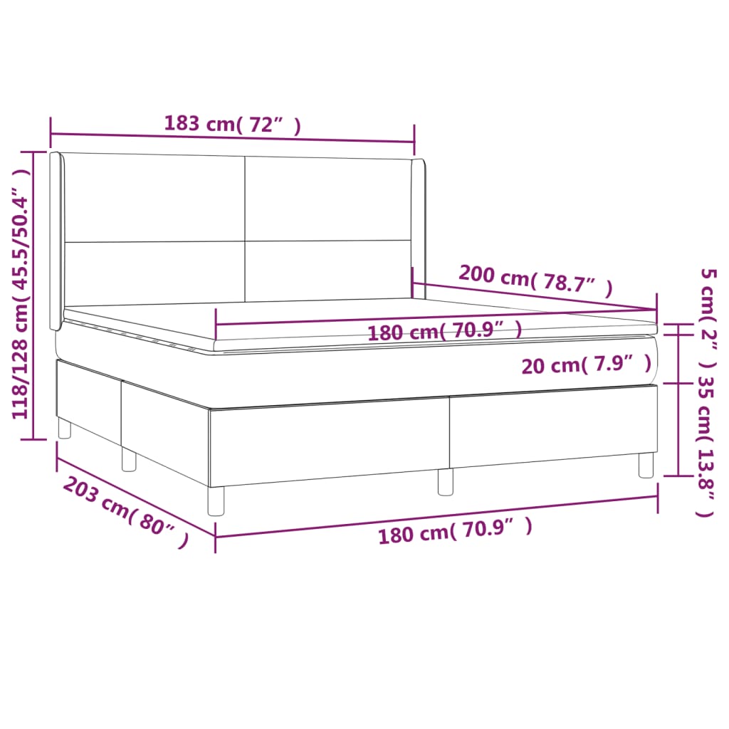 vidaXL Boxspringbett mit Matratze & LED Hellgrau 180x200 cm Stoff
