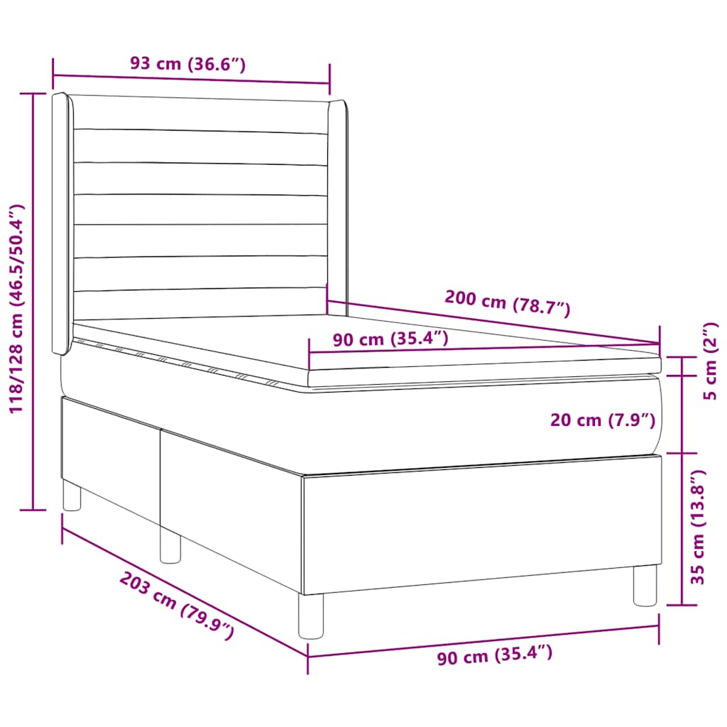 Boxspringbett mit Matratze & LED Dunkelbraun 90x200 cm Stoff
