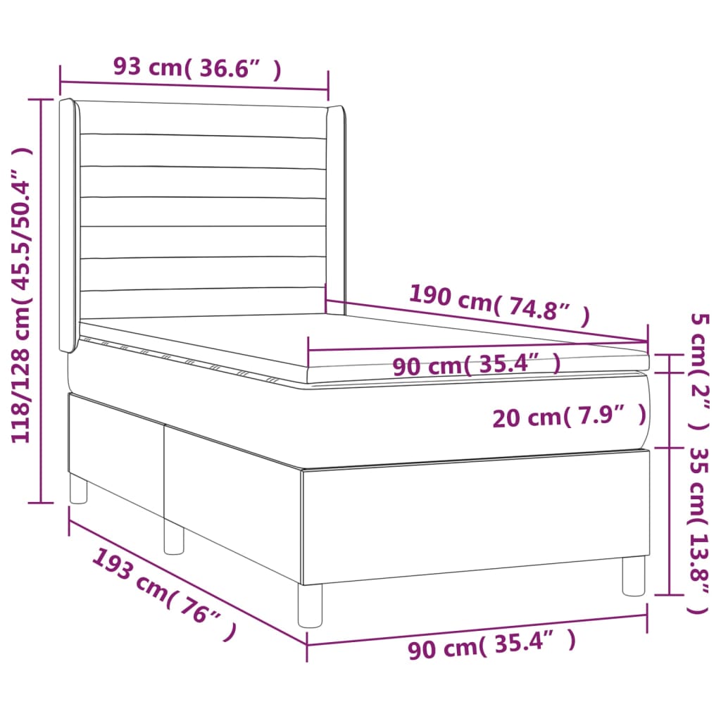vidaXL Boxspringbett mit Matratze & LED Dunkelgrau 90x190 cm Samt