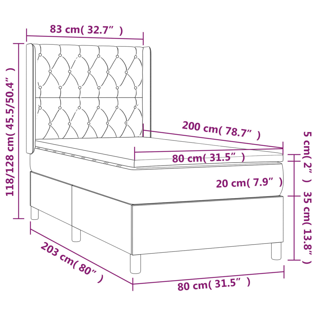 Boxspringbett mit Matratze & LED Dunkelgrau 80x200 cm Samt
