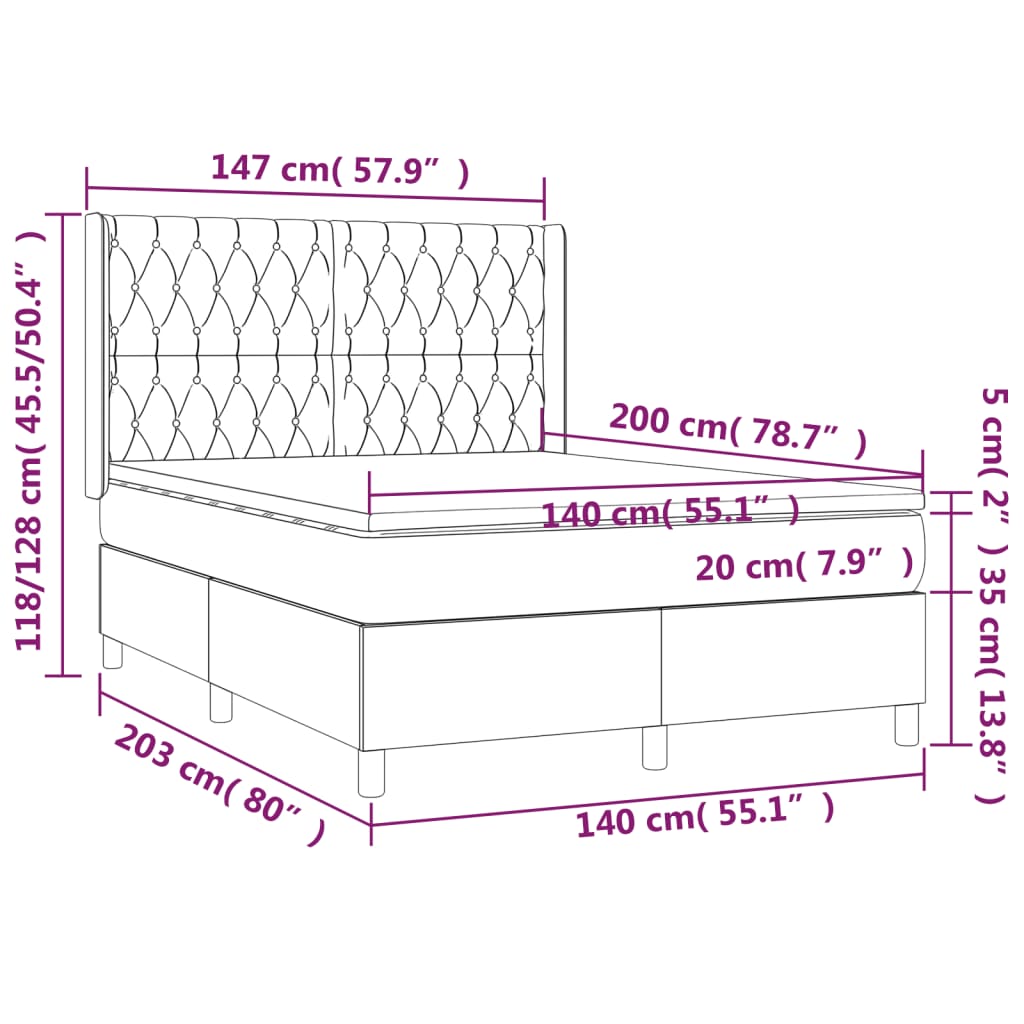Boxspringbett mit Matratze & LED Schwarz 140x200 cm Samt