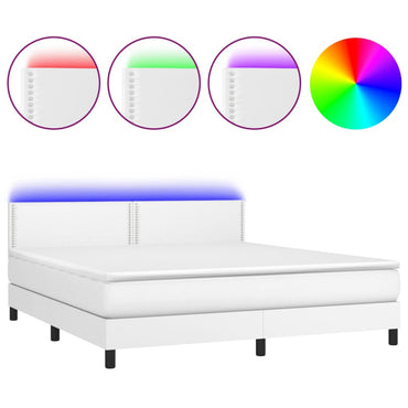 vidaXL Boxspringbett mit Matratze & LED Weiß 180x200 cm Kunstleder