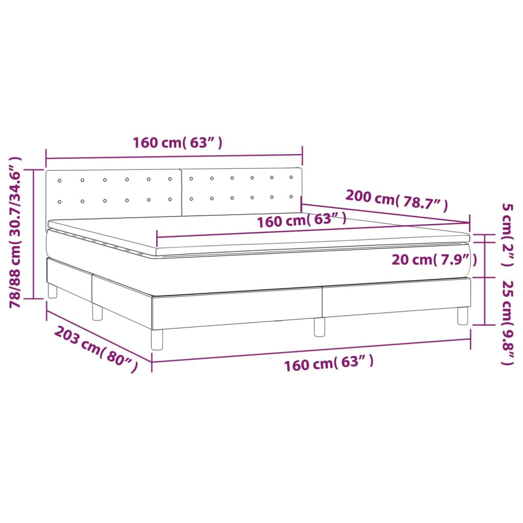 vidaXL Boxspringbett mit Matratze & LED Creme 160x200 cm Kunstleder