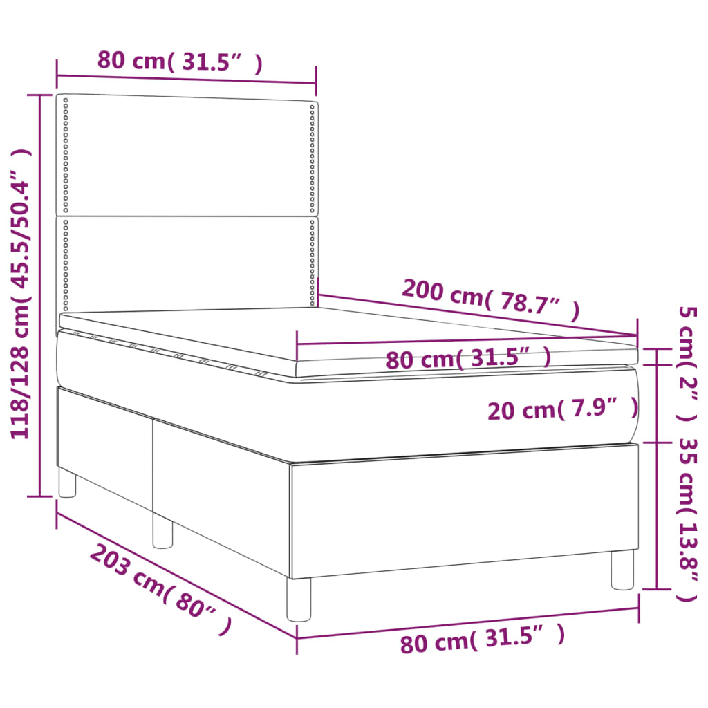 vidaXL Boxspringbett mit Matratze & LED Blau 80x200 cm Stoff