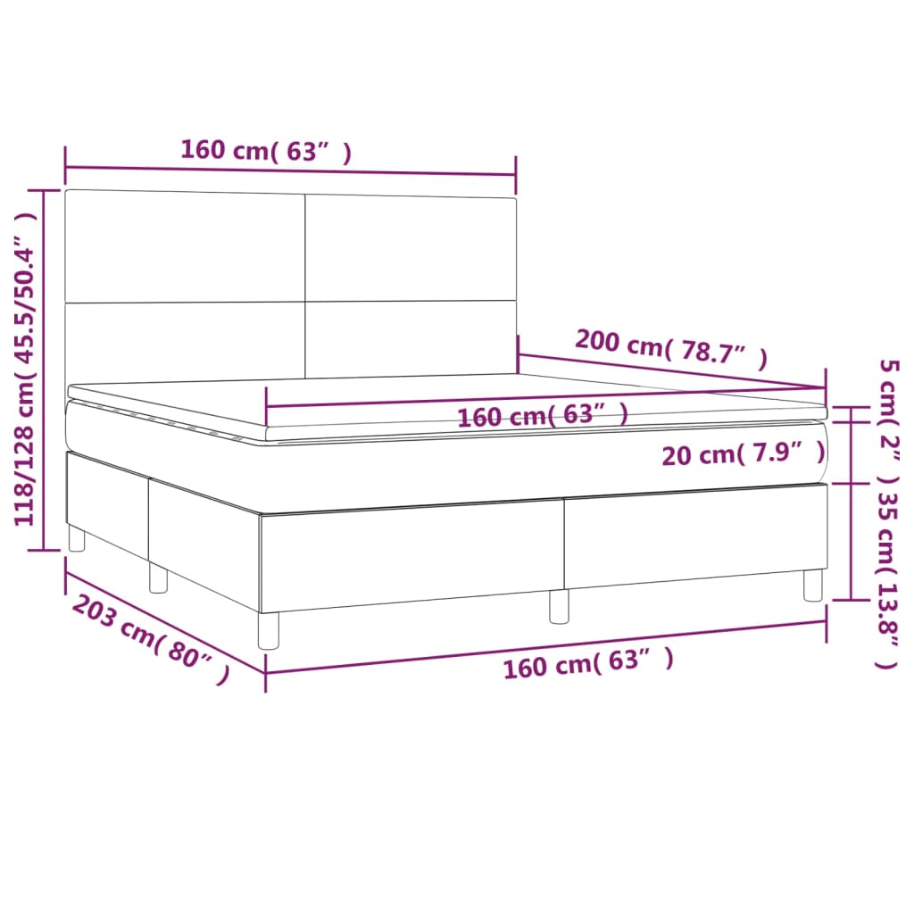vidaXL Boxspringbett mit Matratze & LED Hellgrau 160x200 cm Stoff