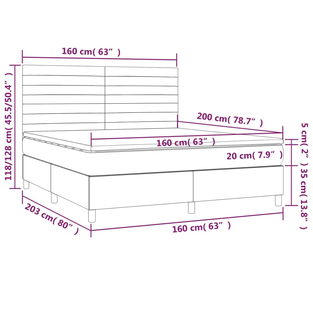vidaXL Boxspringbett mit Matratze & LED Hellgrau 160x200 cm Stoff