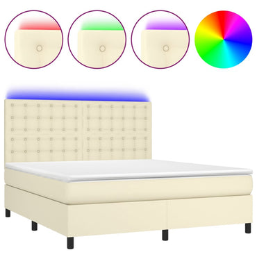 vidaXL Boxspringbett mit Matratze & LED Creme 160x200 cm Kunstleder