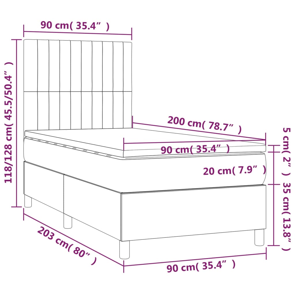 vidaXL Boxspringbett mit Matratze & LED Schwarz 90x200 cm Samt
