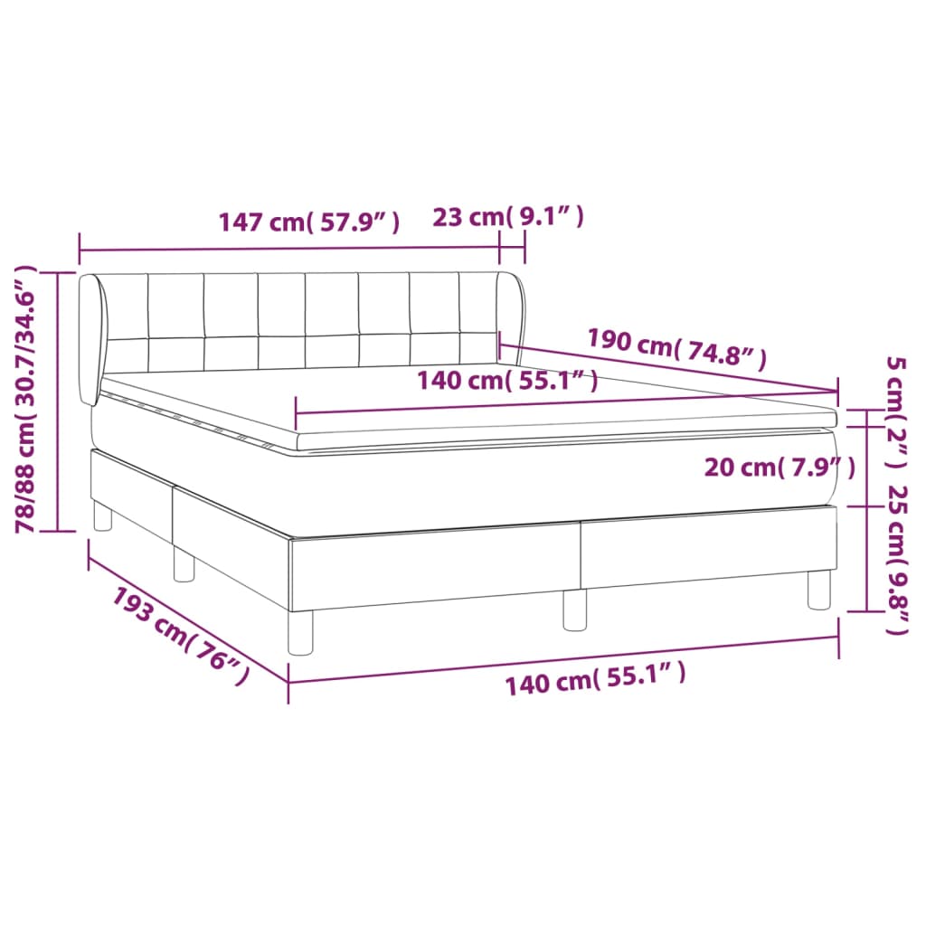 vidaXL Boxspringbett mit Matratze Blau 140x190 cm Stoff