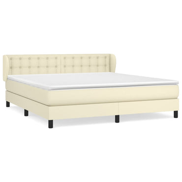 vidaXL Boxspringbett mit Matratze Creme 160x200 cm Kunstleder
