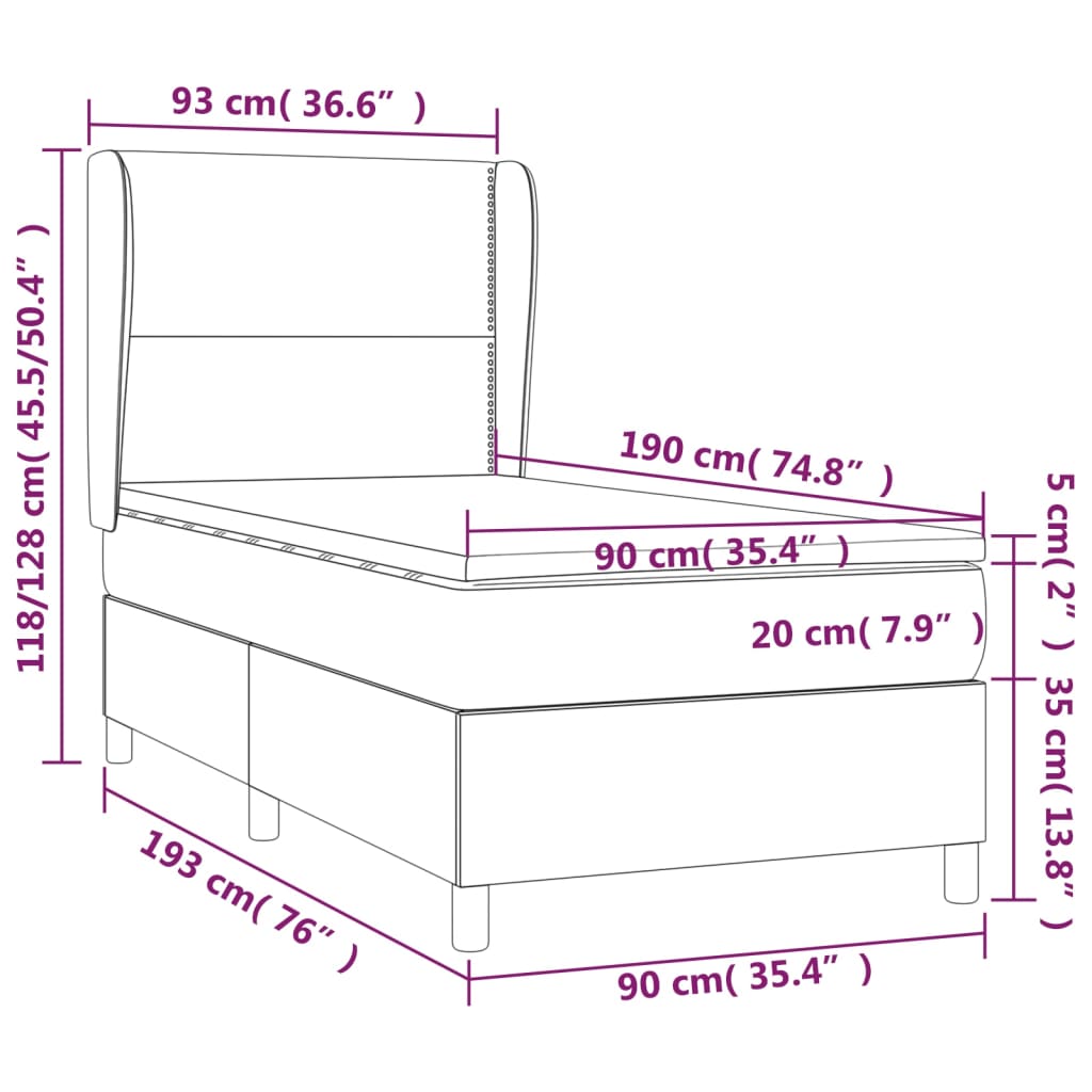 vidaXL Boxspringbett mit Matratze Weiß 90x190 cm Kunstleder