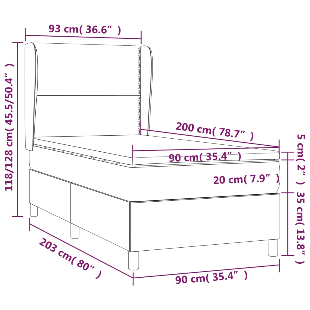 vidaXL Boxspringbett mit Matratze Grau 90x200 cm Kunstleder