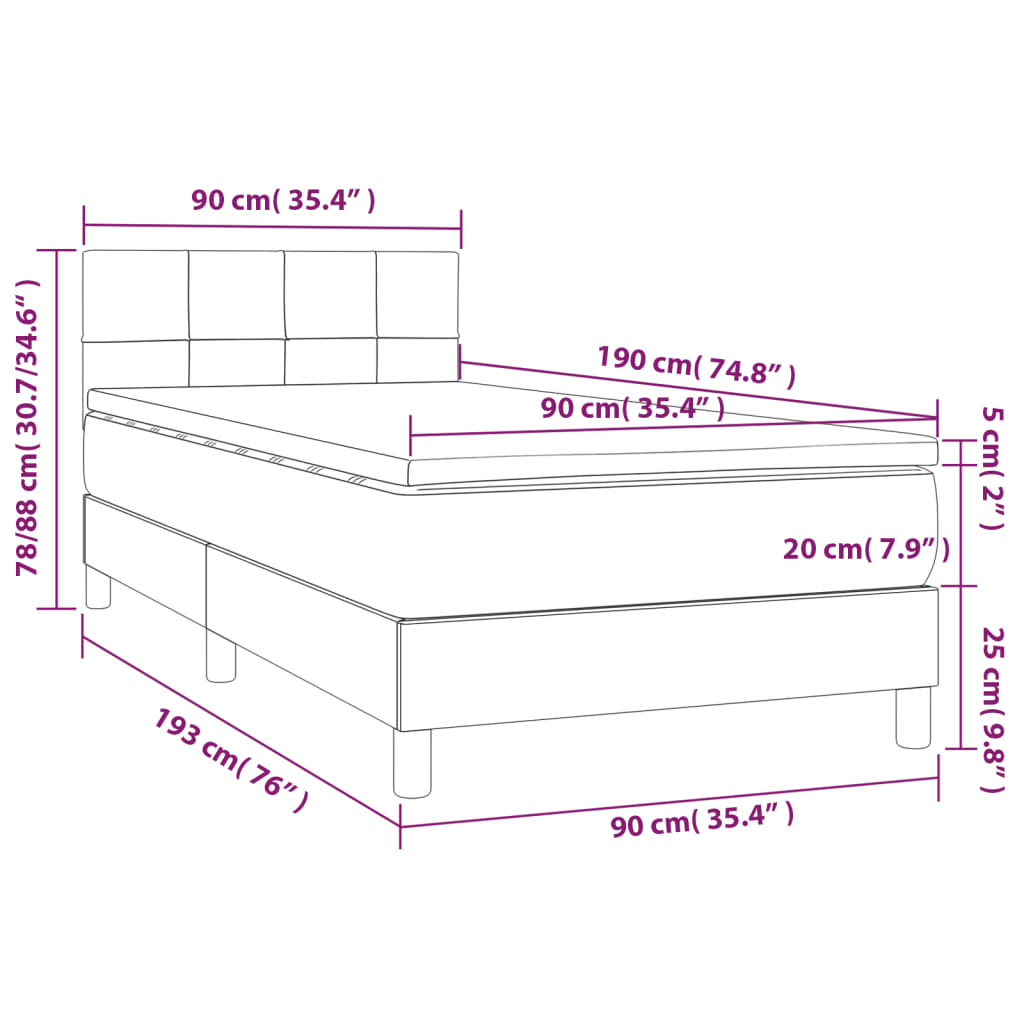 Boxspringbett mit Matratze Dunkelgrau 90x190 cm Stoff