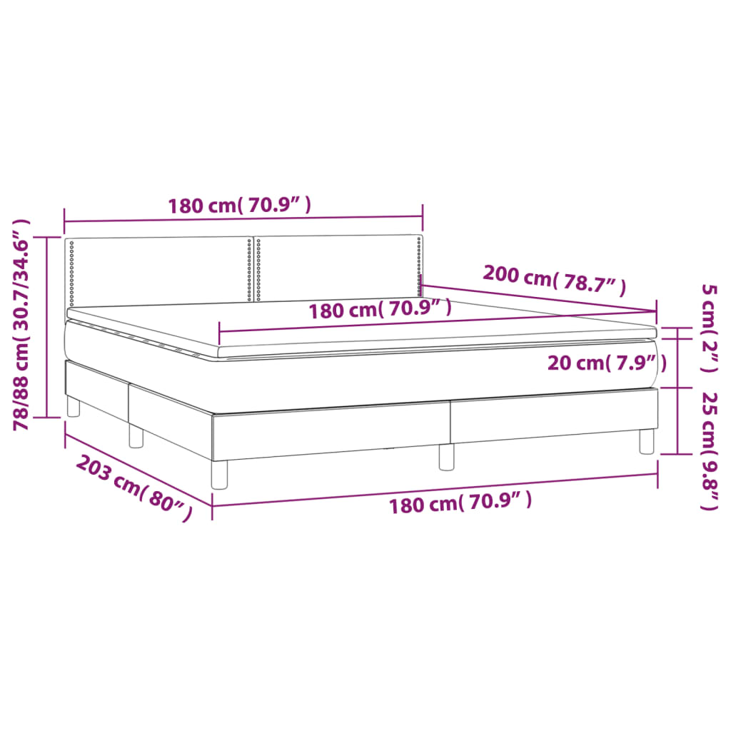 vidaXL Boxspringbett mit Matratze Weiß 180x200 cm Kunstleder
