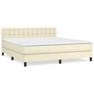 vidaXL Boxspringbett mit Matratze Creme 160x200 cm Kunstleder