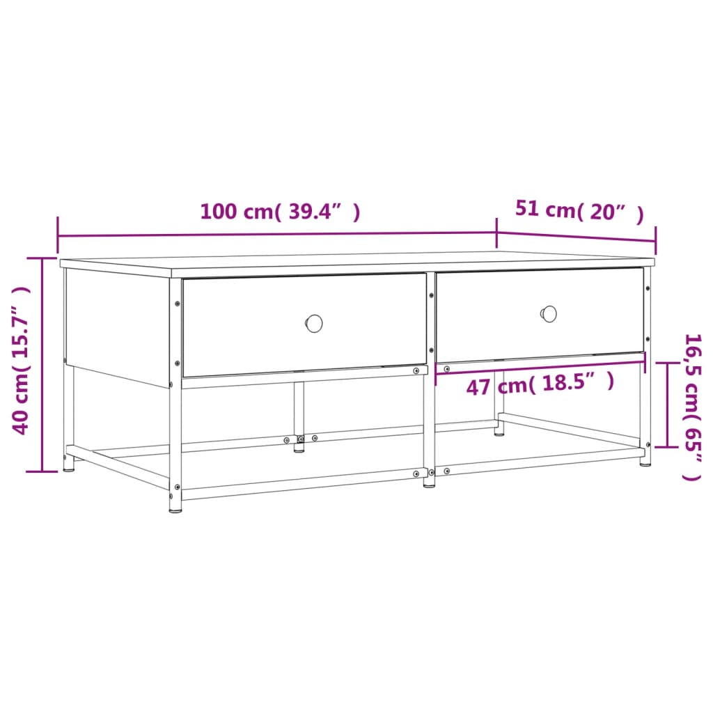 vidaXL Couchtisch Räuchereiche 100x51x40 cm Holzwerkstoff