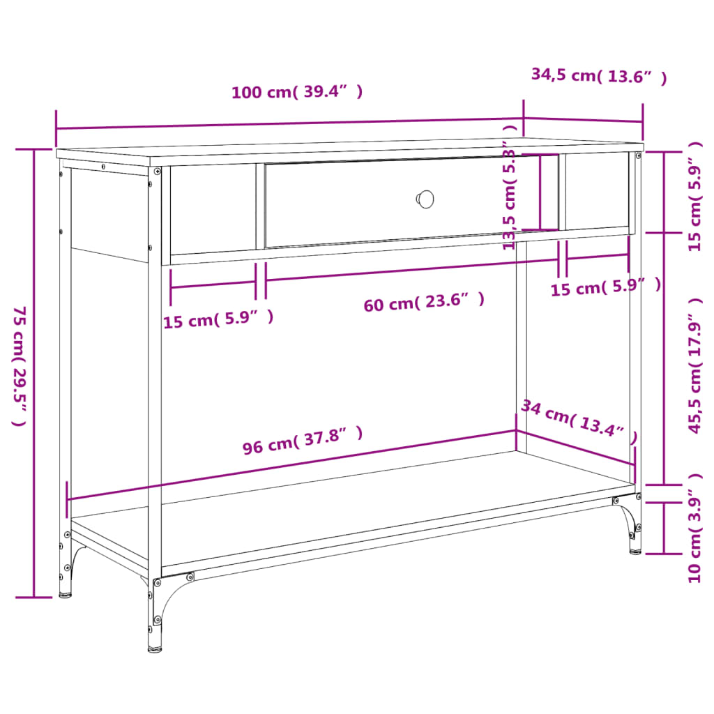 vidaXL Konsolentisch Sonoma-Eiche 100x34,5x75 cm Holzwerkstoff