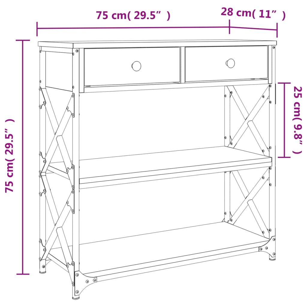 Konsolentisch Räuchereiche 75x28x75 cm Holzwerkstoff