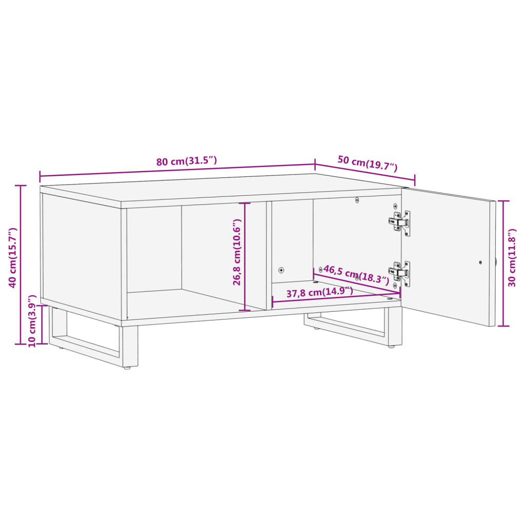 vidaXL Table basse marron et noir 80x50x40 cm en bois de manguier massif