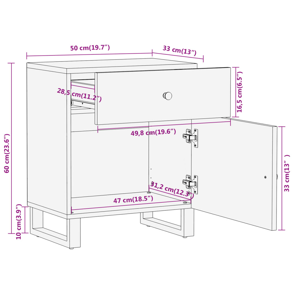 vidaXL Nachttisch Braun und Schwarz 50x33x60 cm Massivholz Mango