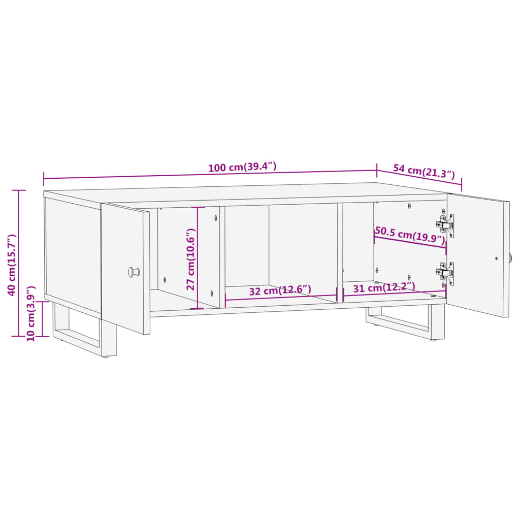 vidaXL Table basse marron et noir 100x54x40 cm Bois de manguier massif